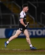 4 December 2021; Ceilum Docherty of Kilcoo celebrates after scoring his side's second goal during the AIB Ulster GAA Football Senior Club Championship Quarter-Final match between Ramor United and Kilcoo at Kingspan Breffni in Cavan. Photo by Seb Daly/Sportsfile
