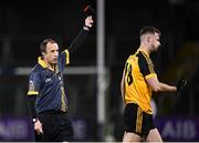 4 December 2021; Referee Niall Cullen shows a black card to Gareth Mannion of Ramor United during the AIB Ulster GAA Football Senior Club Championship Quarter-Final match between Ramor United and Kilcoo at Kingspan Breffni in Cavan. Photo by Seb Daly/Sportsfile