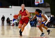 4 December 2021; Amy Corkery of Fr Mathews in action against Jasmine Walker of WIT Waterford Wildcats during the InsureMyHouse.ie Paudie O’Connor Cup Quarter-Final match between Fr. Mathews and WIT Waterford Wildcats at Fr. Mathews Arena in Cork. Photo by Sam Barnes/Sportsfile