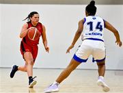 4 December 2021; Tricia Byrne of Fr Mathews in action against Rachel Thompson of WIT Waterford Wildcats during the InsureMyHouse.ie Paudie O’Connor Cup Quarter-Final match between Fr. Mathews and WIT Waterford Wildcats at Fr. Mathews Arena in Cork. Photo by Sam Barnes/Sportsfile