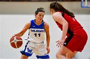 4 December 2021; Sinead Deegan of WIT Waterford Wildcats in action against Amy Murphy of Fr Mathews during the InsureMyHouse.ie Paudie O’Connor Cup Quarter-Final match between Fr. Mathews and WIT Waterford Wildcats at Fr. Mathews Arena in Cork. Photo by Sam Barnes/Sportsfile