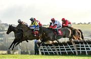 5 December 2021; Runners and riders, from left, Schone Aussicht, with Rachael Blackmore up, Boher Cailin, with Eoin Walsh up, and Benkei, with Barry Browne up, during the Old House, Kill Handicap Hurdle Div I at Punchestown Racecourse in Kildare. Photo by Seb Daly/Sportsfile