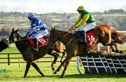5 December 2021; Shantou Lucky, right, with Conor Maxwell up, jumps the last on their way to winning the Old House, Kill Handicap Hurdle Div I at Punchestown Racecourse in Kildare. Photo by Seb Daly/Sportsfile