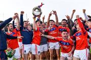 5 December 2021; Éanna Burke of St Thomas' holds the cup aloft as he and his team-mates celebrate after their victory in the Galway County Senior Club Hurling Championship Final match between Clarinbridge and St Thomas' at Pearse Stadium in Galway. Photo by Piaras Ó Mídheach/Sportsfile