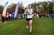 5 December 2021; Jamie Fallon of Craughwell AC, Galway, on his way to finishing second in the Novice Men's 6000m event during the Irish Life Health National Novice, Junior, and Juvenile Uneven Age Cross Country Championships at Gowran Park in Kilkenny. Photo by Sam Barnes/Sportsfile