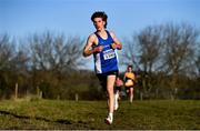 5 December 2021; Harry Colbert of Waterford AC, Waterford, on his way to winning the Boys U17 event during the Irish Life Health National Novice, Junior, and Juvenile Uneven Age Cross Country Championships at Gowran Park in Kilkenny. Photo by Sam Barnes/Sportsfile