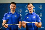 8 December 2021; Will Connors draws Cistercian College , Roscrea, and Jonathan Sexton draws Newbridge College in the Bank of Ireland Leinster Rugby Junior Cup during the Leinster Rugby School's Cup Draw at Leinster HQ in Dublin. Photo by Harry Murphy/Sportsfile