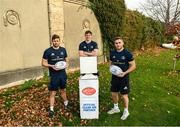 7 December 2021; McGreals Health, distributor of Novaerus NanoStrike™ technology in Ireland, has become the official clean air partner to Leinster Rugby for the protection of players and staff. The Irish-designed Novaerus air disinfection device use patented NanoStrike™, a technology that has been independently proven to inactivate all airborne viruses and bacteria including 99.997% of Sars-CoV-2, the virus that causes COVID-19. Leinster Rugby aims to reach the highest standard of excellence both on and off the pitch, and the partnership with Novaerus by McGreal’s Health will offer an additional safeguard to the strict safety measures already in place in and around Leinster Rugby facilities, not only protecting them from Covid-19 but also from additional viruses that could impact player performance. The partnership between Leinster Rugby and Novaerus by McGreals Health is a landmark and first of its kind in the rugby world. In attendance at the launch are Leinster Rugby players Ross Byrne, Ryan Baird and Jordan Larmour. Photo by Harry Murphy/Sportsfile