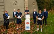 7 December 2021; McGreals Health, distributor of Novaerus NanoStrike™ technology in Ireland, has become the official clean air partner to Leinster Rugby for the protection of players and staff. The Irish-designed Novaerus air disinfection device use patented NanoStrike™, a technology that has been independently proven to inactivate all airborne viruses and bacteria including 99.997% of Sars-CoV-2, the virus that causes COVID-19. Leinster Rugby aims to reach the highest standard of excellence both on and off the pitch, and the partnership with Novaerus by McGreal’s Health will offer an additional safeguard to the strict safety measures already in place in and around Leinster Rugby facilities, not only protecting them from Covid-19 but also from additional viruses that could impact player performance. The partnership between Leinster Rugby and Novaerus by McGreals Health is a landmark and first of its kind in the rugby world. In attendance at the launch are, from left, Deirdre Devitt, CEO of Novaerus by McGreals Health, Kilian McGreal, Managing Director of McGreals Health, Novaerus, Ross Byrne, Ryan Baird, Bill McCabe, Chairman of the Board, Novaerus, Jordan Larmour and Eamon De Búrca, Leinster Rugby. Photo by Harry Murphy/Sportsfile