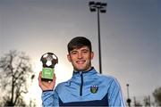 7 December 2021; Colm Whelan of UCD with his SSE Airtricity / SWI Player of the Month award for November 2021 at UCD Bowl in UCD, Dublin. Photo by Piaras Ó Mídheach/Sportsfile