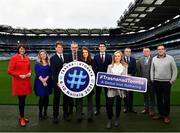 6 December 2021; In attendance are, from left, Sky Sports broadcaster Gráinne McElwain, Paula Melvin of Fullbright, CEO of Ireland Canada University Foundation James Kelly, Uachtarán Chumann Lúthchleas Gael Larry McCarthy, MC Niámh Ní Chrónín, Minister of State for Sport and the Gaeltacht Jack Chambers, Project Co-Ordinator Zara Ní Chionnaith, Irish Language Commissioner Rónán Ó Domhnaill, Jamie Ó Tuama, Development Officer for the GAA and Director of Development of Conradh na Gaeilge Aodhán Ó Deá at the launch of #TrasnaNadTonnta which is a global Irish gathering online at Croke Park in Dublin. Photo by David Fitzgerald/Sportsfile