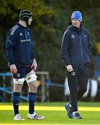 6 December 2021; James Ryan, left, and head coach Leo Cullen during Leinster Rugby squad training at UCD in Dublin. Photo by Brendan Moran/Sportsfile