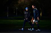 6 December 2021; Leinster players Nick McCarthy, left, and James Ryan arrive for squad training at UCD in Dublin. Photo by Brendan Moran/Sportsfile