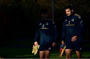 6 December 2021; Max Deegan, right, arrives for Leinster Rugby squad training at UCD in Dublin. Photo by Brendan Moran/Sportsfile