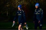 6 December 2021; Leinster players Tommy O'Brien, left, and Jamison Gibson-Park arrive for squad training at UCD in Dublin. Photo by Brendan Moran/Sportsfile