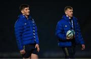 3 December 2021; Joe McCarthy, left, and Jamie Osborne of Leinster before the United Rugby Championship match between Leinster and Connacht at the RDS Arena in Dublin. Photo by Ramsey Cardy/Sportsfile