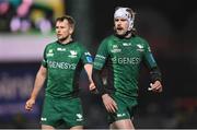 3 December 2021; Mack Hansen, right, and Jack Carty of Connacht during the United Rugby Championship match between Leinster and Connacht at the RDS Arena in Dublin. Photo by Ramsey Cardy/Sportsfile