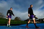 10 December 2021; Scott Buckley, left, and Tadhg Beirne arrive for Munster Rugby squad training at University of Limerick in Limerick. Photo by Brendan Moran/Sportsfile