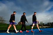 10 December 2021; Munster players, from left, Joey Carbery, Conor Phillips and Eoin O'Connor arrive for squad training at University of Limerick in Limerick. Photo by Brendan Moran/Sportsfile