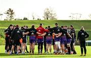 10 December 2021; The Munster team huddle during squad training at University of Limerick in Limerick. Photo by Brendan Moran/Sportsfile