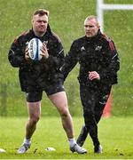 10 December 2021; Dave Kilcoyne, left, and Keith Earls during Munster Rugby squad training at University of Limerick in Limerick. Photo by Brendan Moran/Sportsfile