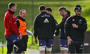 10 December 2021; Academy manager Ian Costello, second from left, speaks to senior players, from left, Chris Farrell, Tadhg Beirne, Conor Murray, Joey Carbery and Peter O'Mahony during Munster Rugby squad training at University of Limerick in Limerick. Photo by Brendan Moran/Sportsfile