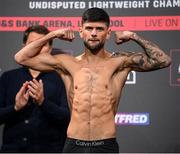 10 December 2021; Joe Cordina during weigh ins ahead of his WBA continental super featherweight title bout against Miko Khatchatryan at The Black-E in Liverpool, England. Photo by Stephen McCarthy/Sportsfile
