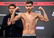 10 December 2021; Miko Khatchatryan during weigh ins ahead of his WBA continental super featherweight title bout against Joe Crodina at The Black-E in Liverpool, England. Photo by Stephen McCarthy/Sportsfile