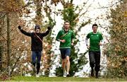11 December 2021; Irish athletes, from left, Brian Fay, Cormac Dalton, and Ryan Forsyth train on the course ahead of the SPAR European Cross Country Championships Fingal-Dublin 2021 at the Sport Ireland Campus in Dublin. Photo by Sam Barnes/Sportsfile