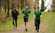 11 December 2021; Irish athletes, from left, Brian Fay, Cormac Dalton, and Ryan Forsyth train on the course ahead of the SPAR European Cross Country Championships Fingal-Dublin 2021 at the Sport Ireland Campus in Dublin. Photo by Sam Barnes/Sportsfile