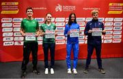 11 December 2021; In attendance during a press conference ahead of the SPAR European Cross Country Championships Fingal-Dublin 2021 are, from left, Ryan Forsyth of Ireland, Ciara Mageean of Ireland, Nadia Battocletti of Italy and Jimmy Gressier of France, at the Sport Ireland Campus in Dublin. Photo by Sam Barnes/Sportsfile