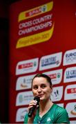 11 December 2021; Ciara Mageean of Ireland speaking during a press conference ahead of the SPAR European Cross Country Championships Fingal-Dublin 2021 at the Sport Ireland Campus in Dublin. Photo by Sam Barnes/Sportsfile