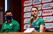 11 December 2021; Ciara Mageean of Ireland speaking during a press conference ahead of the SPAR European Cross Country Championships Fingal-Dublin 2021 at the Sport Ireland Campus in Dublin. Photo by Sam Barnes/Sportsfile