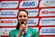 11 December 2021; Ciara Mageean of Ireland speaking during a press conference ahead of the SPAR European Cross Country Championships Fingal-Dublin 2021 at the Sport Ireland Campus in Dublin. Photo by Sam Barnes/Sportsfile