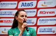 11 December 2021; Ciara Mageean of Ireland speaking during a press conference ahead of the SPAR European Cross Country Championships Fingal-Dublin 2021 at the Sport Ireland Campus in Dublin. Photo by Sam Barnes/Sportsfile