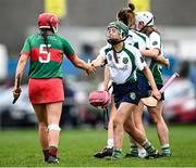 11 December 2021; Tara Kenny of Sarsfields shakes hands with Aoife McGrath of Drom and Inch the 2020 AIB All-Ireland Senior Club Camogie Championship Semi-Final match between Sarsfields and Drom and Inch at Edenderry GAA club in Edenderry, Offaly. Photo by Piaras Ó Mídheach/Sportsfile