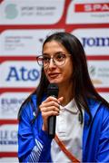 11 December 2021; Nadia Battocletti of Italy speaking during a press conference ahead of the SPAR European Cross Country Championships Fingal-Dublin 2021 at the Sport Ireland Campus in Dublin. Photo by Sam Barnes/Sportsfile