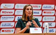 11 December 2021; Cllr Seána Ó Rodaigh, Fingal County Council Mayor speaking during a press conference ahead of the SPAR European Cross Country Championships Fingal-Dublin 2021 at the Sport Ireland Campus in Dublin. Photo by Sam Barnes/Sportsfile