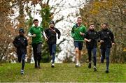 11 December 2021; Ireland athletes, from left, Hiko Tonosa Haso, Ryan Forsyth, Brian Fay, Cormac Dalton, Paul O'Donnell, and Emmet Jennings, train on the course ahead of the SPAR European Cross Country Championships Fingal-Dublin 2021 at the Sport Ireland Campus in Dublin. Photo by Sam Barnes/Sportsfile