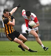 11 December 2021; Conor Daly of Pádraig Pearses in action against Matthew Barrett of Mountbellew/Moylough during the AIB Connacht GAA Football Senior Club Championship Semi-Final match between Pádraig Pearses and Mountbellew/Moylough at Dr Hyde Park in Roscommon. Photo by Eóin Noonan/Sportsfile