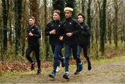 11 December 2021; Ireland athletes, from left, Scott Fagan, Nick Griggs, Abdel Laadjel, and Dean Casey, train on the the course ahead of the SPAR European Cross Country Championships Fingal-Dublin 2021 at the Sport Ireland Campus in Dublin. Photo by Sam Barnes/Sportsfile