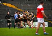 11 December 2021; Mountbellew/Moylough players confront referee Jerome Henry after the AIB Connacht GAA Football Senior Club Championship Semi-Final match between Pádraig Pearses and Mountbellew/Moylough at Dr Hyde Park in Roscommon. Photo by Eóin Noonan/Sportsfile