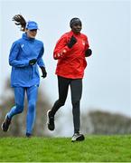 11 December 2021; Yasemin Can of Turkey, right, trains on the course ahead of the SPAR European Cross Country Championships Fingal-Dublin 2021 at the Sport Ireland Campus in Dublin. Photo by Sam Barnes/Sportsfile