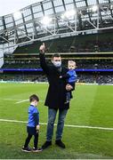 11 December 2021; Former Leinster player Fergus McFadden with his son's Freddie, left, and Alfie before the Heineken Champions Cup Pool A match between Leinster and Bath at Aviva Stadium in Dublin. Photo by Harry Murphy/Sportsfile
