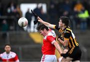 11 December 2021; Barry McHugh of Mountbellew/Moylough in action against Caelim Keogh of Pádraig Pearses during the AIB Connacht GAA Football Senior Club Championship Semi-Final match between Pádraig Pearses and Mountbellew/Moylough at Dr Hyde Park in Roscommon. Photo by Eóin Noonan/Sportsfile