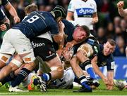 11 December 2021; Tadhg Furlong of Leinster on his way to scoring his side's second try during the Heineken Champions Cup Pool A match between Leinster and Bath at Aviva Stadium in Dublin. Photo by Harry Murphy/Sportsfile