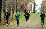 11 December 2021; Ireland athletes, from left, Jamie Battle, Darragh McElhinney, Keelan Kilrehill, and Thomas Devaney train on the course ahead of the SPAR European Cross Country Championships Fingal-Dublin 2021 at the Sport Ireland Campus in Dublin. Photo by Sam Barnes/Sportsfile