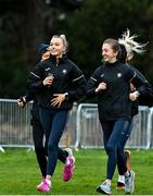 11 December 2021; Ireland athletes Jodie McCann, left, and Aoife O'Cuill, train on the course ahead of the SPAR European Cross Country Championships Fingal-Dublin 2021 at the Sport Ireland Campus in Dublin. Photo by Sam Barnes/Sportsfile
