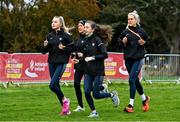 11 December 2021; Ireland athletes, from left, Jodie McCann, left, Aoife O'Cuill and Lauren Tinkler, train on the course ahead of the SPAR European Cross Country Championships Fingal-Dublin 2021 at the Sport Ireland Campus in Dublin. Photo by Sam Barnes/Sportsfile