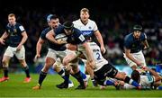 11 December 2021; Ryan Baird of Leinster is tackled by Jacques Du Toit of Bath during the Heineken Champions Cup Pool A match between Leinster and Bath at Aviva Stadium in Dublin. Photo by Brendan Moran/Sportsfile